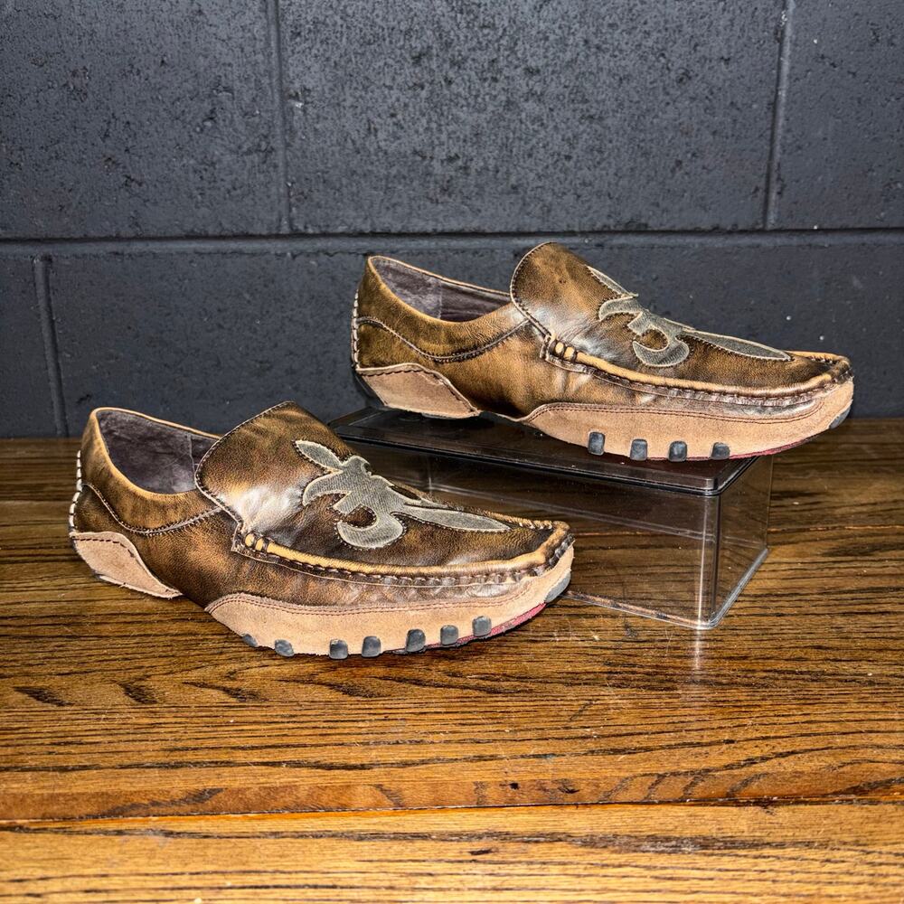 Robert Wayne Men’s Leather Slip On Loafers Brown Distressed Moc Toe Size 12